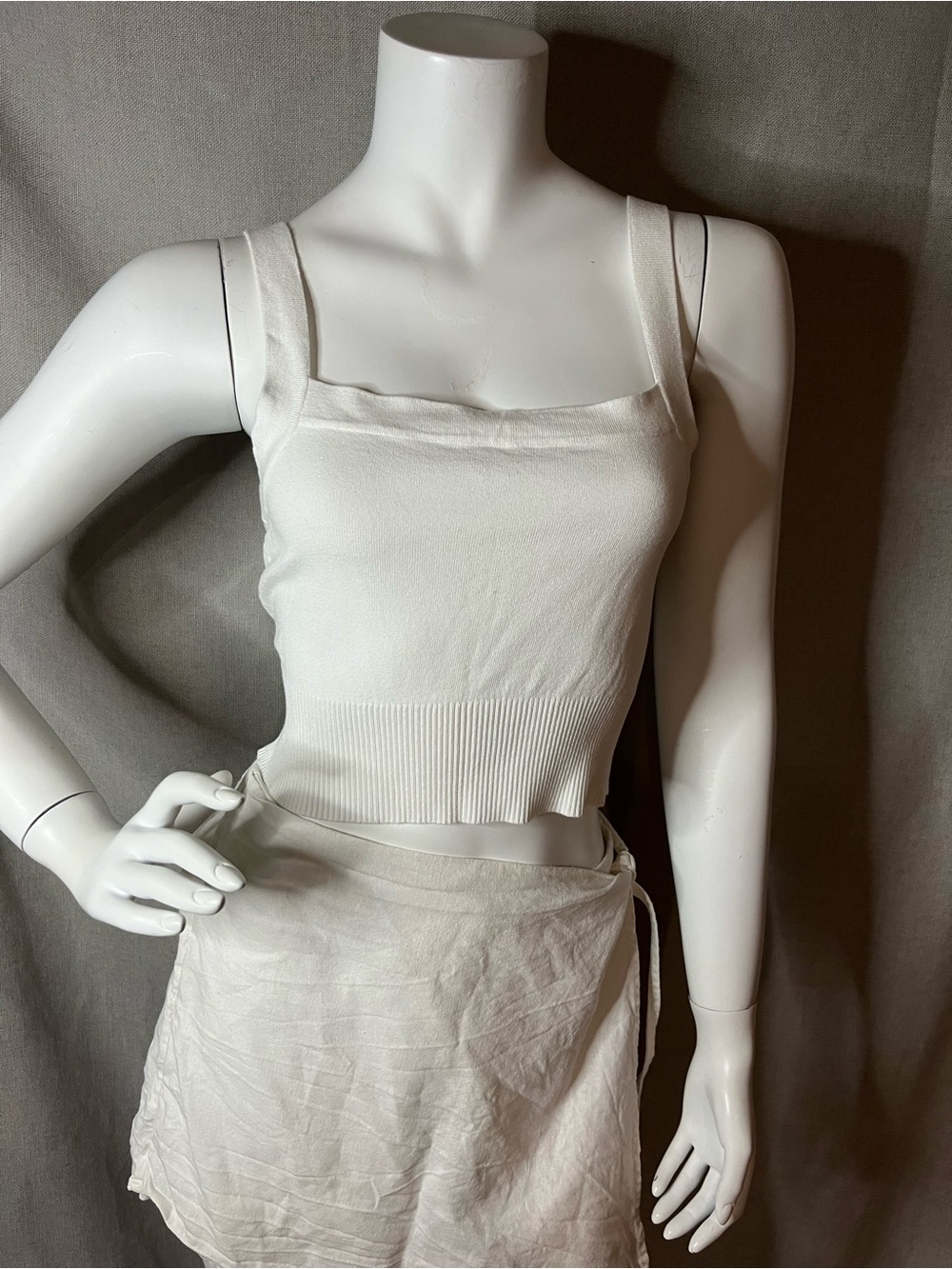 Garage White Ribbed Square Neck Crop Tank